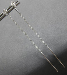 ESTATE LARGE .14CT DIAMOND 18KT WHITE GOLD 3D GEOMETRICAL FUN HANGING EARRINGS