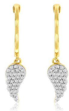 .25CT DIAMOND 14KT YELLOW GOLD ROUND TEAR DROP FUN LEAVERBACK HANGING EARRINGS