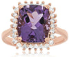 LARGE 4.15CT DIAMOND & AAA AMETHYST 14KT ROSE GOLD CUSHION & ROUND SQUARE RING
