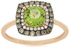 Estate 1.33Ct White & Mocha Diamond & AAA Peridot 14K Rose Gold 3D Double Halo Fun Ring
