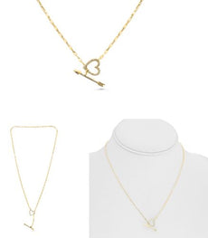 ESTATE .16CT DIAMOND 14KT YELLOW GOLD 3D ROUND ARROW TO YOUR HEART LOVE NECKLACE