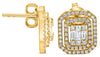 .97CT DIAMOND 14K YELLOW GOLD 3D ROUND & BAGUETTE INVISIBLE DOUBLE HALO EARRINGS