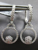 LARGE .47CT DIAMOND 18K WHITE GOLD FLOWER CIRCLE OF LIFE HUGGIE HANGING EARRINGS