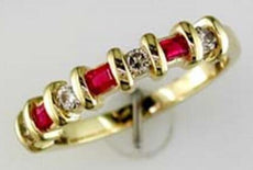 .47CT DIAMOND & AAA RUBY 14KT YELLOW GOLD 3D ROUND & BAGUETTE ANNIVERSARY RING