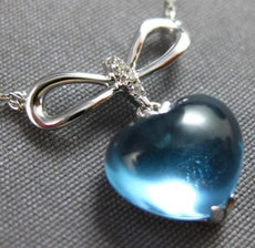 3.50CT DIAMOND & AAA BLUE TOPAZ 18KT WHITE GOLD 3D HEART SHAPE BOW LOVE NECKLACE