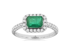 1.33CT DIAMOND & AAA EMERALD 14KT WHITE GOLD 3D ROUND & BAGUETTE FRIENDSHIP RING