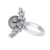 LARGE .84CT DIAMOND AAA TAHITIAN PEARL 18KT WHITE GOLD MULTI LEAF SUNFLOWER RING