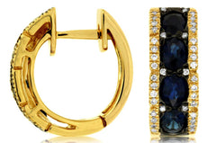 1.79CT DIAMOND & AAA SAPPHIRE 14KT YELLOW GOLD OVAL & ROUND FUN HANGING EARRINGS