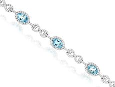 5.36CT DIAMOND & AAA AQUAMARINE 14KT WHITE GOLD 3D OVAL & ROUND TENNIS BRACELET