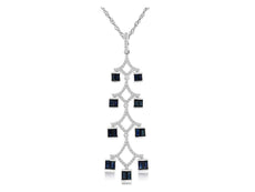 1.4CT DIAMOND & AAA SAPPHIRE 14KT WHITE GOLD ROUND & BAGUETTE CHANDELIER PENDANT