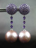 EXTRA LARGE 3.22CT AAA AMETHYST & PINK SOUTH SEA PEARL 18KT WHITE GOLD EARRINGS