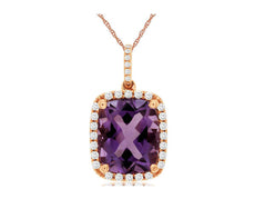 3.97CT DIAMOND & AAA AMETHYST 14KT ROSE GOLD 3D CUSHION & ROUND FLOATING PENDANT