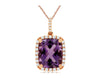 3.97CT DIAMOND & AAA AMETHYST 14KT ROSE GOLD 3D CUSHION & ROUND FLOATING PENDANT