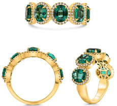 3.14CT DIAMOND & AAA EMERALD 18KT YELLOW GOLD 3D OVAL & ROUND 5 STONE HALO RING