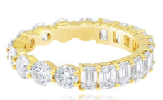3.29CT DIAMOND 18KT YELLOW GOLD 3D ROUND & EMERALD CUT ETERNITY ANNIVERSARY RING