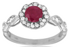 ESTATE 1.04CT DIAMOND & AAA RUBY 14KT WHITE GOLD 3D ROUND FLOWER FUN RING