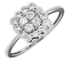 .48CT DIAMOND 14K WHITE GOLD ROUND SEMI BEZEL FLOWER SQUARE FRIENDSHIP LOVE RING