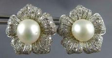 ESTATE EXTRA LARGE 2.0CT DIAMOND & AAA SOUTH SEA PEARL 14KT WHITE GOLD EARRINGS