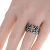 ESTATE .06CT DIAMOND 18KT YELLOW GOLD & 925 SILVER FLOWER STAR FILIGREE FUN RING