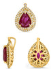 2.4CT DIAMOND & AAA RUBY 18KT YELLOW GOLD PEAR SHAPE & ROUND DOUBLE HALO PENDANT