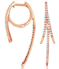 ESTATE .35CT DIAMOND 14KT ROSE GOLD CLASSIC MULTI LEAF HUGGIE HANGING EARRINGS