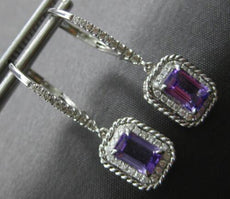 1.87CT DIAMOND & AAA AMETHYST 14KT WHITE GOLD 3D HALO LEVERBACK HANGING EARRINGS