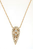 ESTATE .33CT DIAMOND 14KT YELLOW GOLD ROUND 3 STONE HALO TEAR DROP LOVE NECKLACE