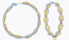 13CT WHITE & FANCY YELLOW DIAMOND 18K 2 TONE GOLD INFINITY HOOP HANGING EARRINGS