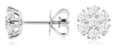 ESTATE 1.05CT DIAMOND 14KT WHITE GOLD 3D CLASSIC 7 STONE FLOWER STUD EARRINGS