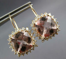 LARGE 9.84CT DIAMOND & AAA MORGANITE 14KT ROSE GOLD CUSHION CUT HANGING EARRINGS