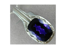 ANTIQUE EXTRA LARGE 10.0CT AAA AMETHYST 14KT WHITE GOLD FILIGREE BROOCH PENDANT