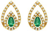 0.67CT DIAMOND & AAA EMERALD 14KT YELLOW GOLD 3D PEAR SHAPE & ROUND STUD EARRINGS