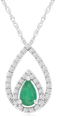 .53CT DIAMOND & AAA EMERALD 14KT WHITE GOLD 3D PEAR SHAPE & ROUND LOVE PENDANT