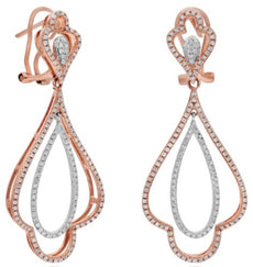 ESTATE 1.32CT DIAMOND 14KT WHITE & ROSE GOLD FLORAL FUN CLIP ON HANGING EARRINGS