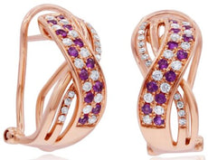 .74CT DIAMOND & AAA PINK SAPPHIRE 14KT ROSE GOLD MULTI ROW CRISS CROSS EARRINGS