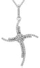 ESTATE .23CT DIAMOND 14KT WHITE GOLD CLASSIC 2 ROW FLORAL CROSS FLOATING PENDANT