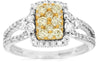 1.20CT WHITE & FANCY YELLOW DIAMOND 14K 2 TONE GOLD CLUSTER SQUARE HALO FUN RING
