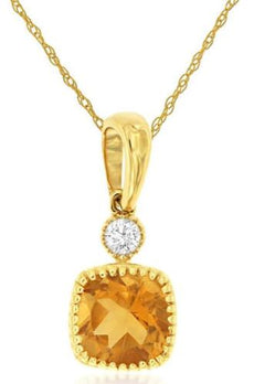 .59CT DIAMOND & AAA CITRINE 14KT YELLOW GOLD 3D CUSHION & ROUND FLOATING PENDANT