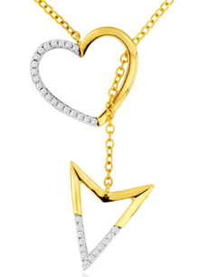 ESTATE .13CT DIAMOND 14KT 2 TONE GOLD ARROW TO YOUR HEART LARIAT LOVE NECKLACE