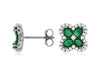 1.65CT DIAMOND & AAA EMERALD 14KT WHITE GOLD 4 LEAF CLOVER FLOWER STUD EARRINGS