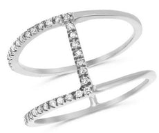 ESTATE .19CT DIAMOND 14KT WHITE GOLD 3D CLASSIC ROUND BAR FUN LOVE RING