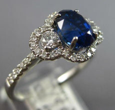 2.2CT DIAMOND & AAA SAPPHIRE 18K WHITE GOLD 3D OVAL 3 STONE HALO ENGAGEMENT RING