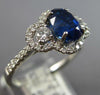 2.2CT DIAMOND & AAA SAPPHIRE 18K WHITE GOLD 3D OVAL 3 STONE HALO ENGAGEMENT RING