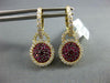 1.40CT DIAMOND & AAA RUBY 18KT YELLOW GOLD CLUSTER FLOWER HALO HANGING EARRINGS