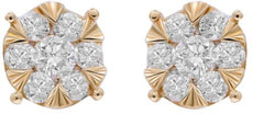 ESTATE .82CT DIAMOND 14KT YELLOW GOLD 3D ROUND FLOWER INVISIBLE STUD EARRINGS