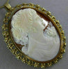ANTIQUE EXTRA LARGE 18KT YELLOW GOLD HANDCRAFTED FILIGREE LADY CAMEO PIN PENDANT