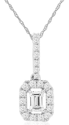 .31CT DIAMOND 14K WHITE GOLD CLASSIC ROUND & BAGUETTE HALO LOVE FLOATING PENDANT