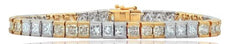 14.6CT WHITE & YELLOW DIAMOND 18KT 2 TONE GOLD PRINCESS CHANNEL TENNIS BRACELET