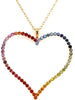 LARGE 3.9CT AAA MULTI COLOR SAPPHIRE 18K YELLOW GOLD OPEN HEART FLOATING PENDANT