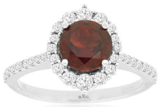 1.99CT DIAMOND & AAA GARNET 14KT WHITE GOLD 3D ROUND HALO GRADUATING FLOWER RING